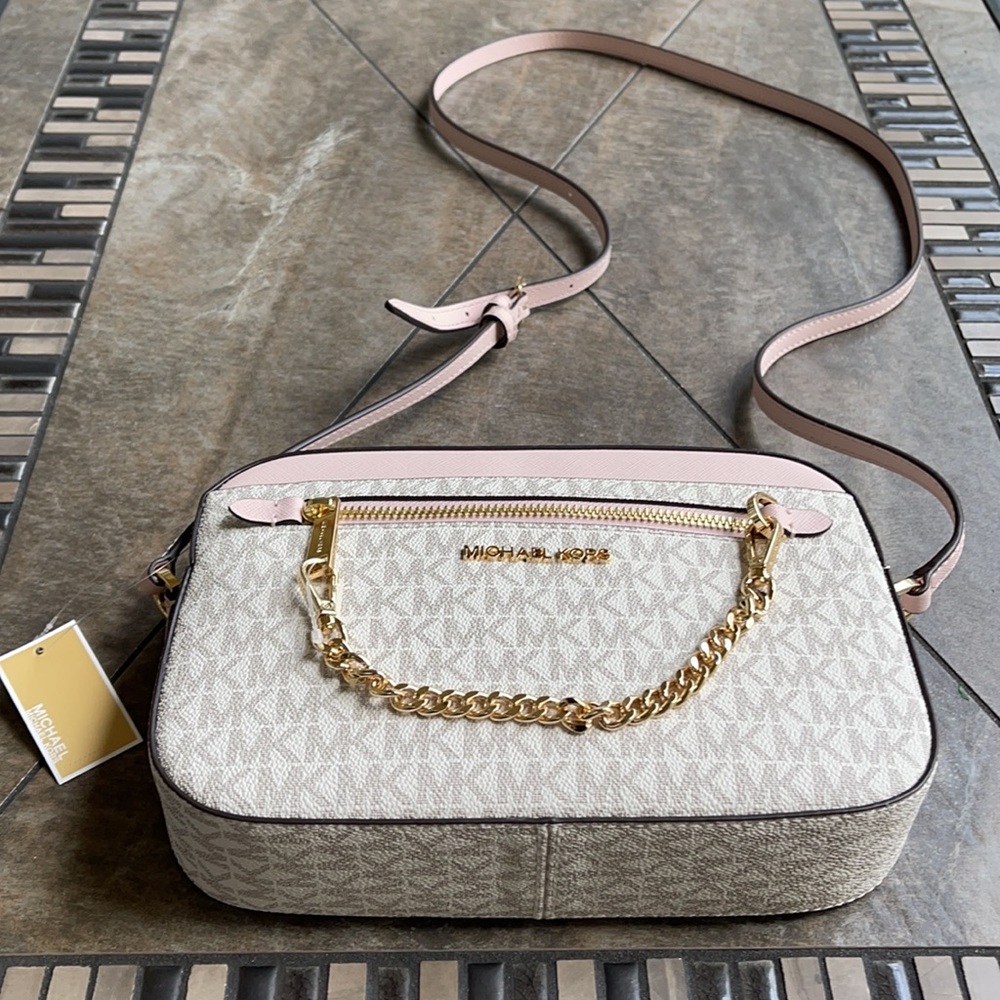 MICHAEL KORS LARGE EAST WEST ZIP CHAIN XBODY POWDER BLUSH MULTI - Picture 2 of 16